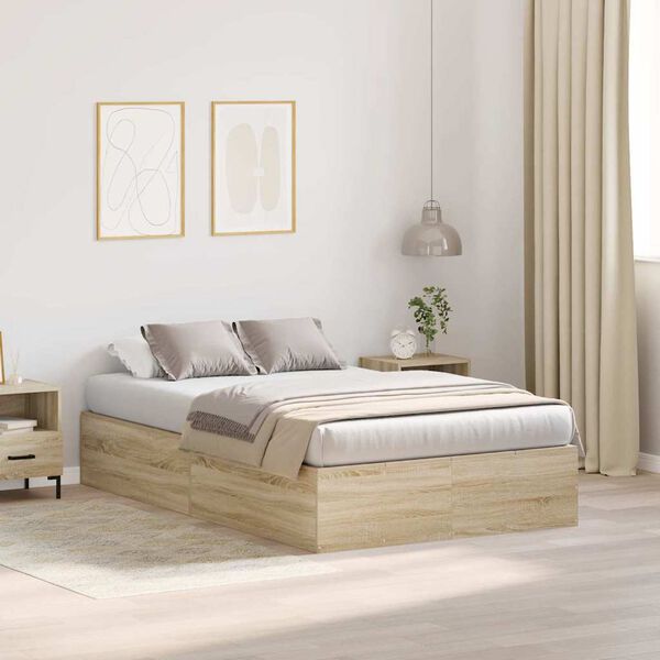 vidaXL Storage Bed Frame Sonoma Oak 120 x 190 cm Engineered Wood