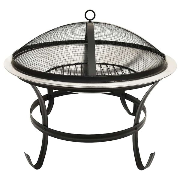 vidaXL 2-in-1 Fire Pit and BBQ with Poker 56x56x49 cm Stainless Steel