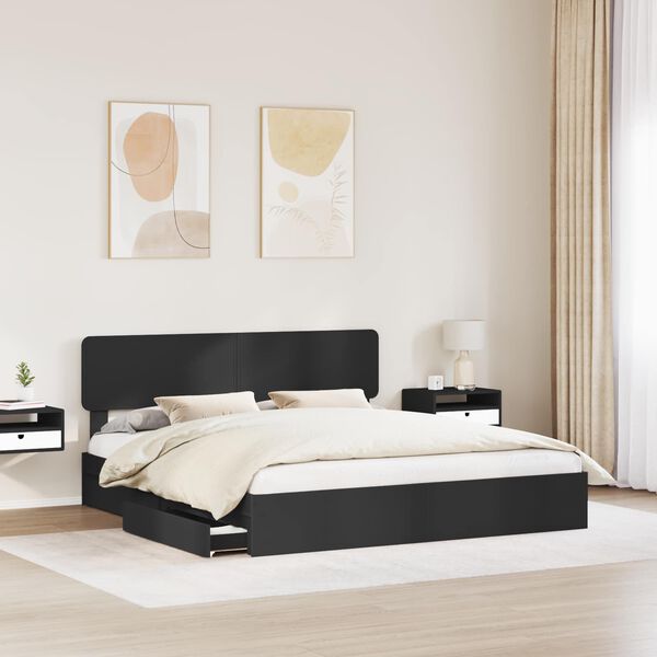 vidaXL Storage Bed with Headboard Black 200 x 200 cm Engineered Wood