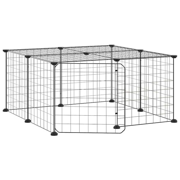 vidaXL 12-Panel Pet Cage with Door Black 35x35 cm Steel