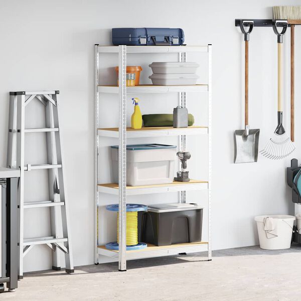 vidaXL 5-Layer Storage Shelf Silver Steel&Engineered Wood