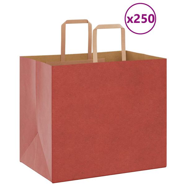 vidaXL Paper Bags 250 pcs with Handles Red 32x22x28 cm