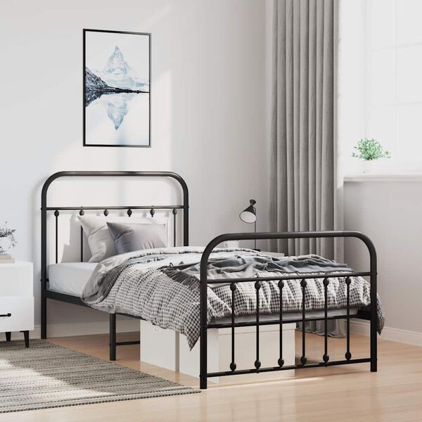 vidaXL Metal Bed Frame without Mattress with Footboard Black 100x190cm