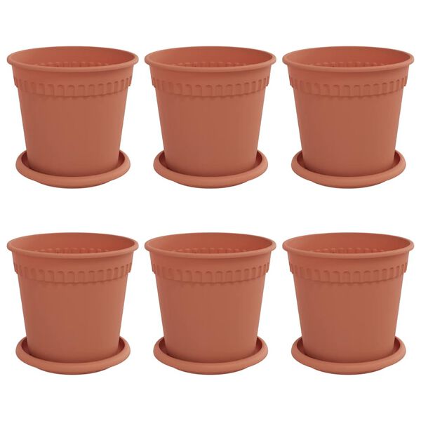 vidaXL Plant Pots 6 pcs Brick Red &Oslash; 17 x 14 cm Plastic