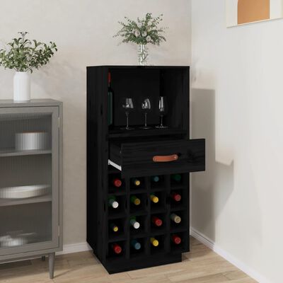 vidaXL Wine Cabinet Black 45x34x100 cm Solid Wood Pine