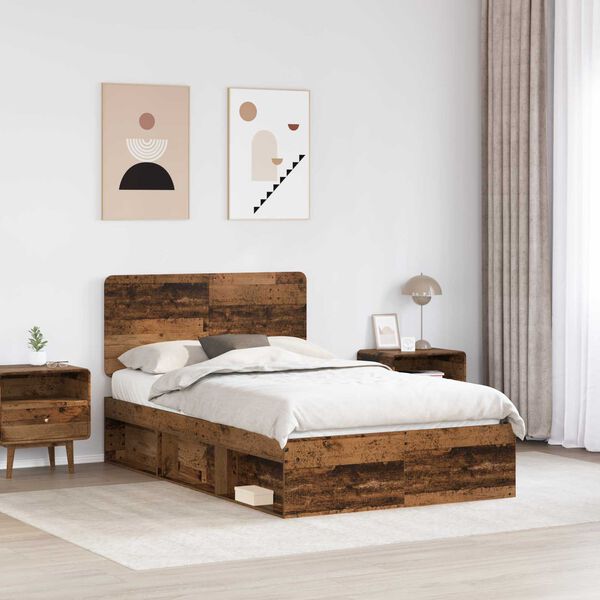 vidaXL Bed Frame with Headboard Old Wood 120 x 200 cm Solid Pine Wood