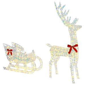 vidaXL Reindeer Pull Sleigh 200 LEDs Warm white 70 x 26 x 129 cm PET