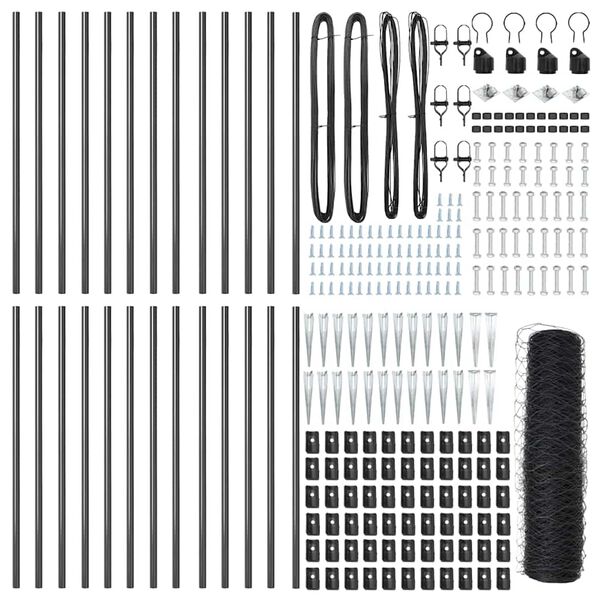 vidaXL Fence Post Grey 50 x 1 m (50 mm mesh) Steel and PVC
