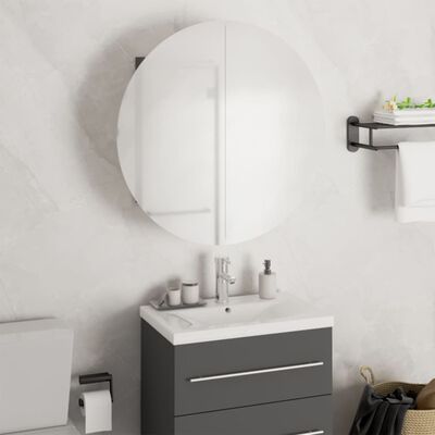 vidaXL Bathroom Cabinet with Round Mirror&LED Grey 47x47x17.5 cm