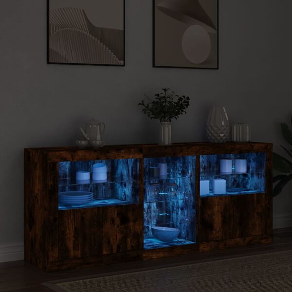 vidaXL Sideboard with LED Lights Smoked Oak 162x37x67 cm