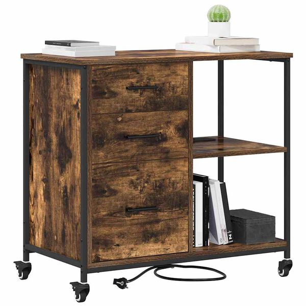 vidaXL Cabinet with Charging Station Smoked Oak 76 x 41 x 72 cm