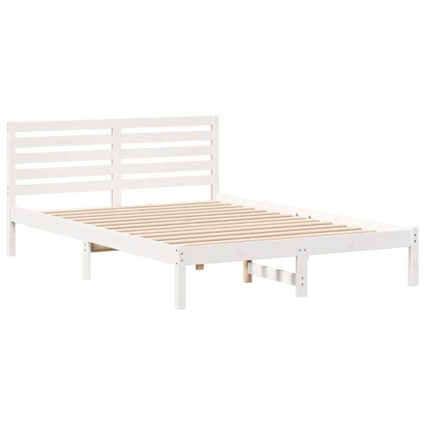 vidaXL Bed Frame with Headboard White 140 x 210 cm Solid Pine Wood