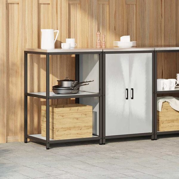 vidaXL Kitchen Storage Set with Shelf 2 pcs Silver Stainless Steel