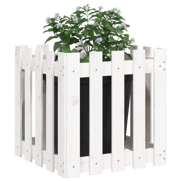 vidaXL Garden Planter with Fence Design White 50x50x50 cm Solid Wood Pine