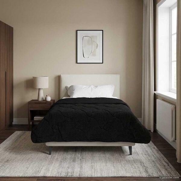 vidaXL Full Year Duvet Black 140 x 220 cm Microfiber and Teddy fleece