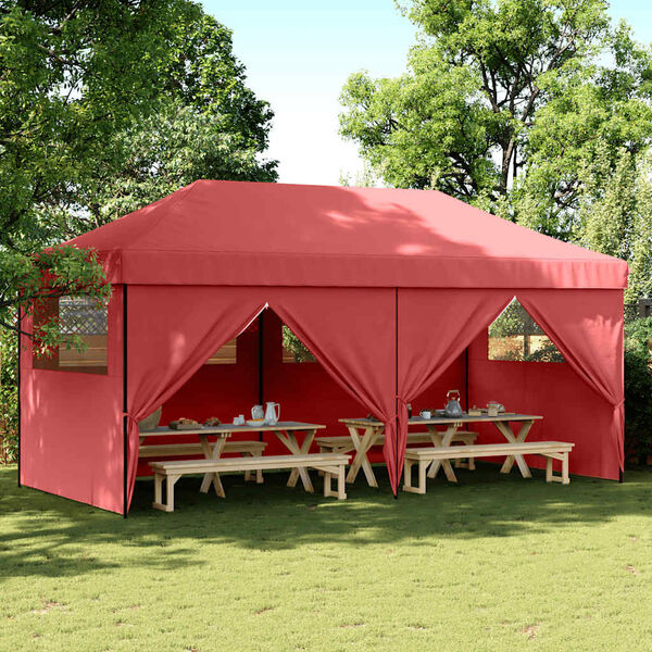 vidaXL Foldable Party Tent Pop-Up with 4 Sidewalls Burgundy