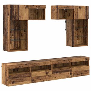 vidaXL TV Wall Units Wall-mounted 6 pcs Black Oak Engineered Wood