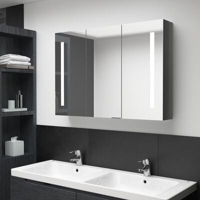 vidaXL LED Bathroom Mirror Cabinet 89x14x62 cm Shining Grey