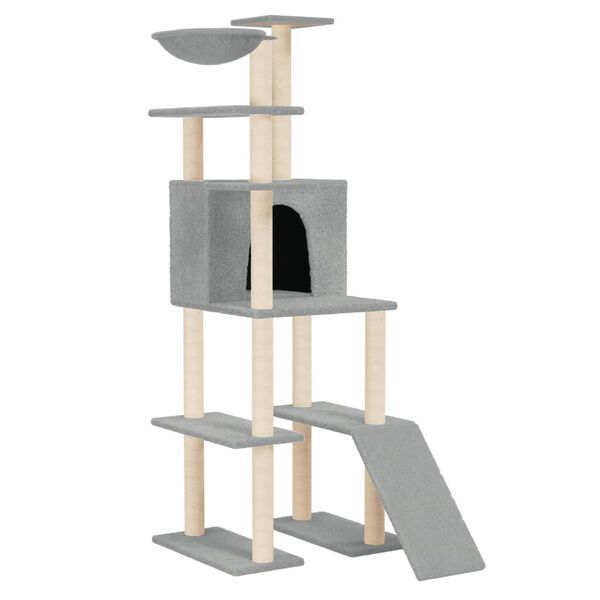 vidaXL Cat Tree with Sisal Scratching Posts Light Grey 166 cm