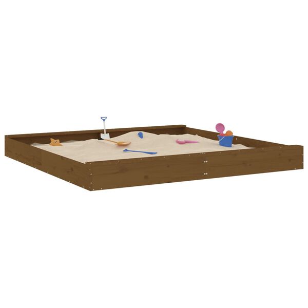 vidaXL Sandbox with Seats Honey Brown Square Solid Wood Pine