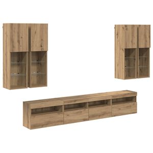 vidaXL TV Wall Cabinet Set with LED Lights with LED 7 pcs Artisan oak
