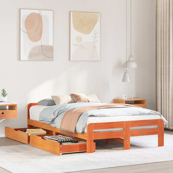 vidaXL Bed frame without Mattress Wax Brown 135x190 cm Double Solid Wood Pine