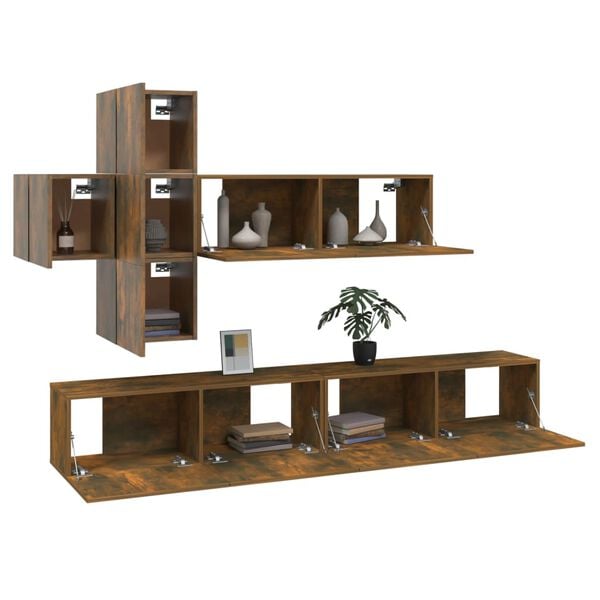 vidaXL 7 Piece TV Cabinet Set Smoked Oak Engineered Wood