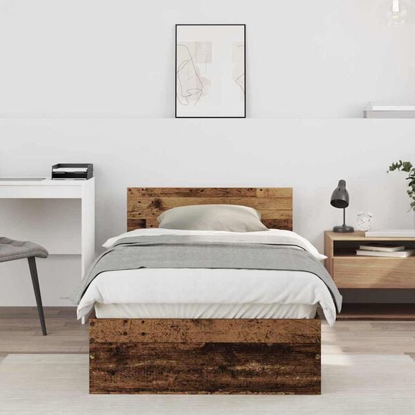 vidaXL Bed Frame with Headboard Old Wood 75 x 190 cm Engineered Wood