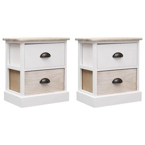 vidaXL Nightstands 2 pcs White and Natural 38x28x45 cm Paulownia Wood