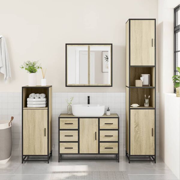 vidaXL 4&nbsp;Piece Bathroom Furniture Set&nbsp;Sonoma Oak Engineered Wood