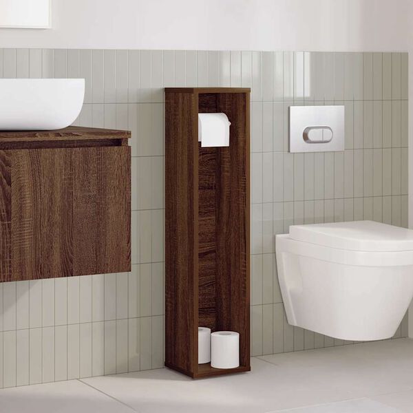 vidaXL Bathroom Cabinet with Roll Holder Brown Oak 20.5x20x90 cm