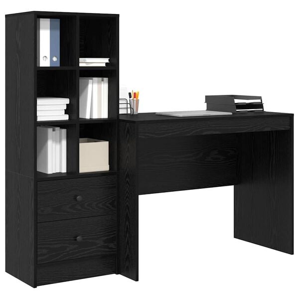 vidaXL Desk with Drawer 2 pcs Black Oak