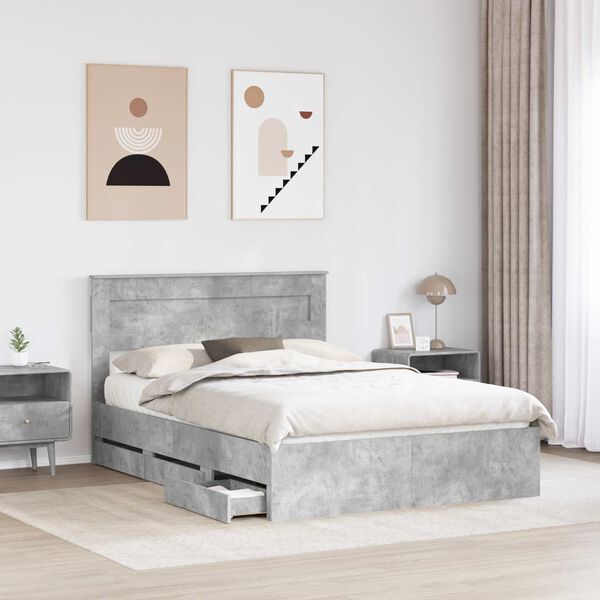 vidaXL Bed Frame with Drawer Concrete Grey 140 x 200 cm Engineer Wood