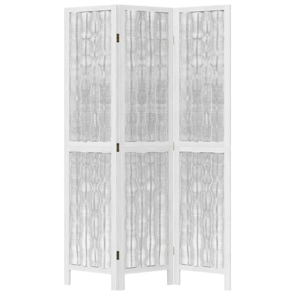 vidaXL Room Divider 3 Panels White Solid Wood Paulownia