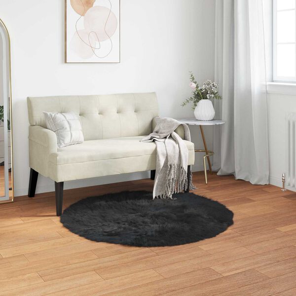 vidaXL Faux Sheepskin Rug Tafalla Black &Oslash; 120 cm Polyester