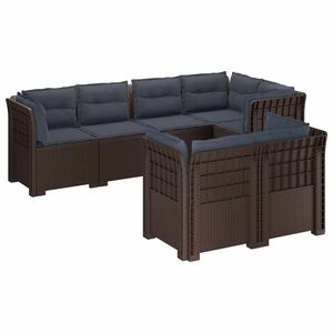 vidaXL 7-Seater Garden Sofa with Cushions Rattan Look PP Brown