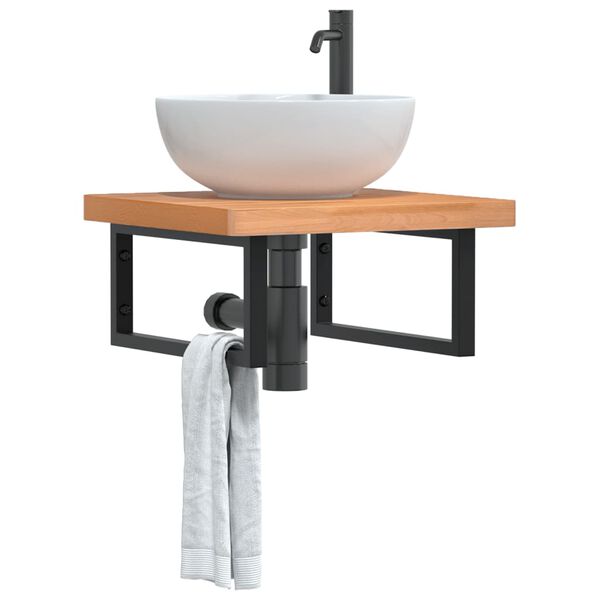 vidaXL Basin Shelf Wall Mounted Steel and Solid Wood Beech