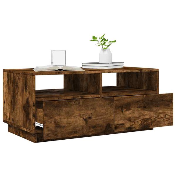 vidaXL Coffee Table with LED Lights Smoked Oak 90x49x40 cm
