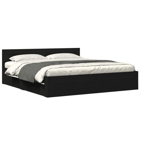 vidaXL Bed Frame with Headboard without Mattress Black 180x200 cm Super King