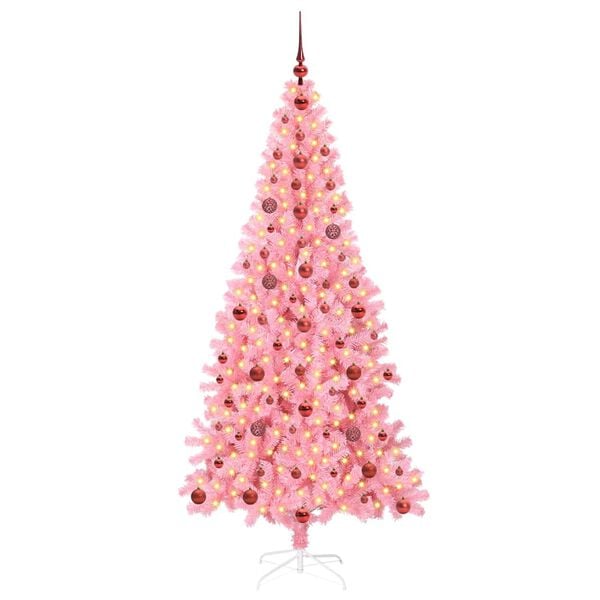 vidaXL Christmas Tree with 300 LEDs with Stand Pink 210 cm PVC