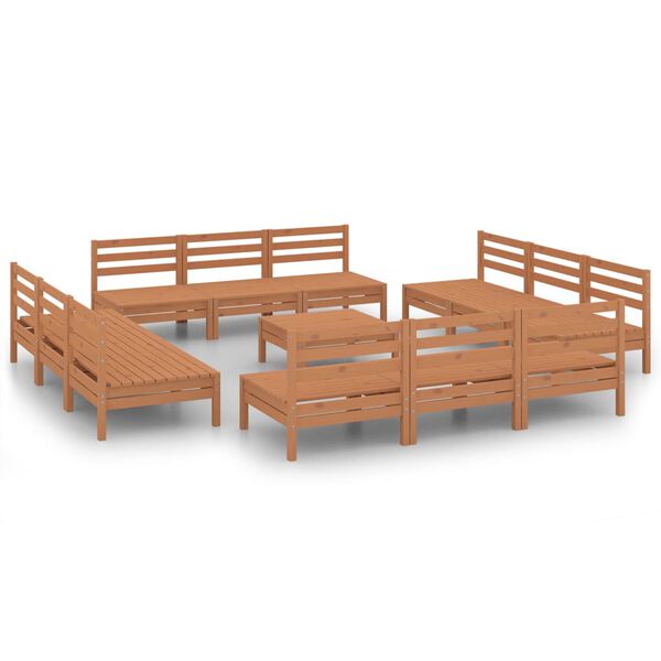 vidaXL 13 Piece Garden Lounge Set Honey Brown Solid Pinewood