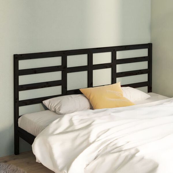 vidaXL Bed Headboard Black 206x4x104 cm Solid Wood Pine