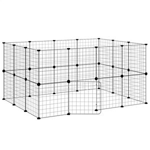 vidaXL 28-Panel Pet Cage with Door Black 35x35 cm Steel
