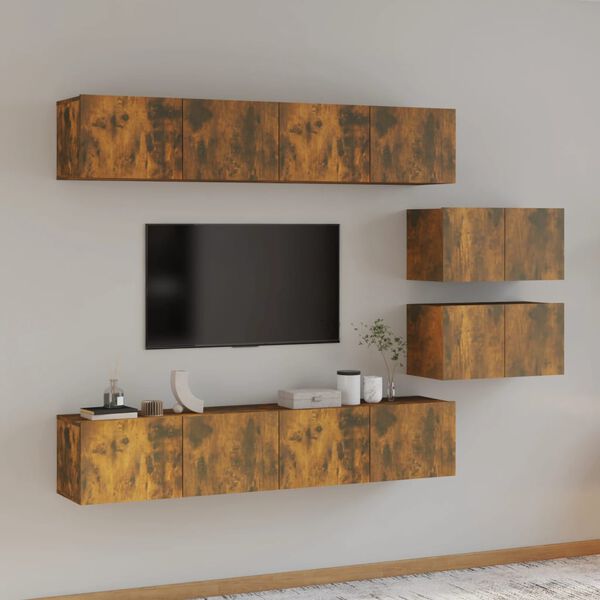 vidaXL 4 Piece TV Cabinet Set Smoked Oak Engineered Wood
