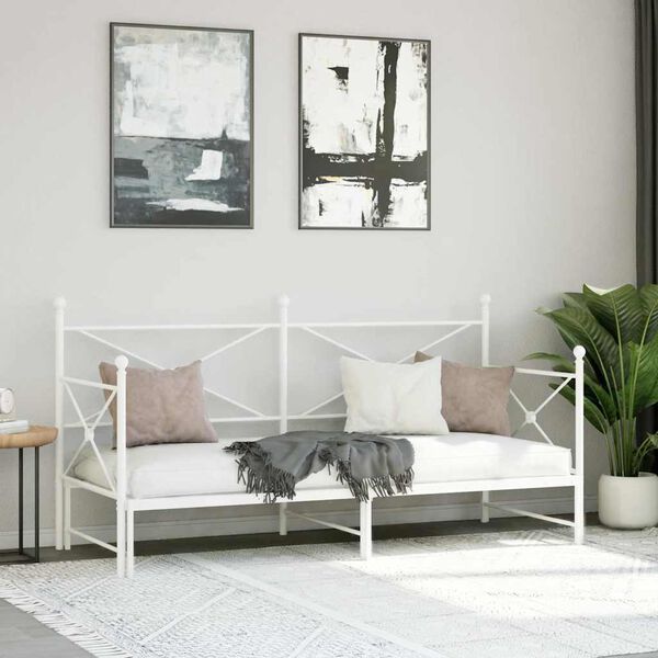 vidaXL Daybed with Trundle without Mattress White 90x190 cm Steel