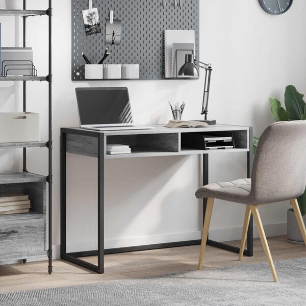 vidaXL Desk with Storage Grey Sonoma 100 x 50 x 75 cm Engineered Wood