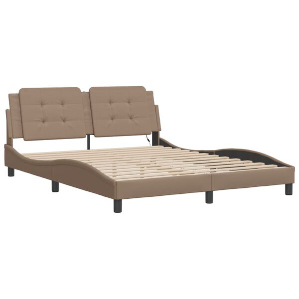vidaXL Bed Frame with LED without Mattress "Zadar" Cappuccino 160x200 cm