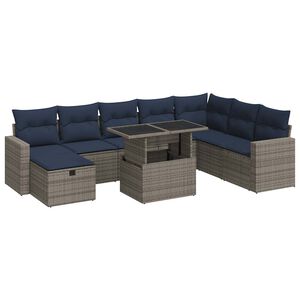 vidaXL 9 Piece Garden Sofa Set with Cushions Grey Poly Rattan