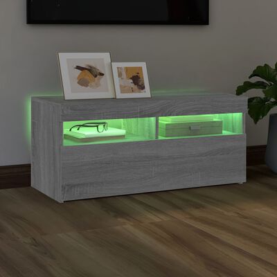 vidaXL TV Cabinet with LED Lights Grey Sonoma 90x35x40 cm