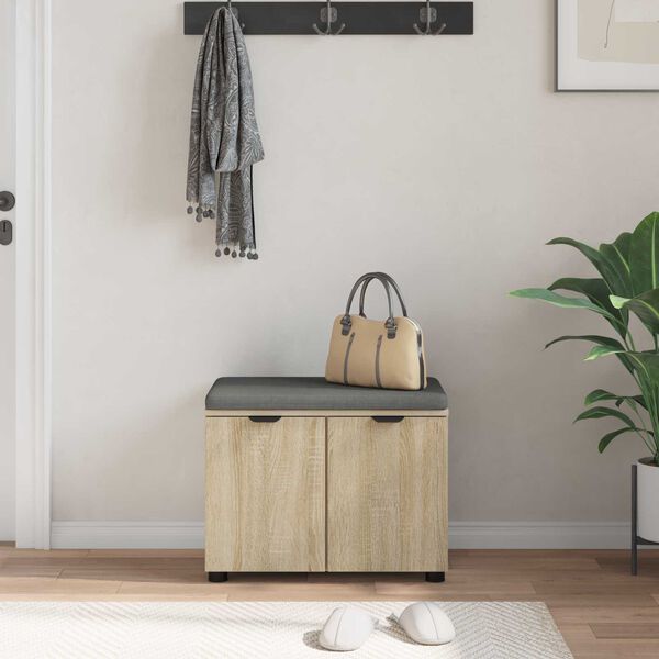 vidaXL Hall Bench with Cushion with Storage Sonoma Oak 60 x 38 x 46 cm